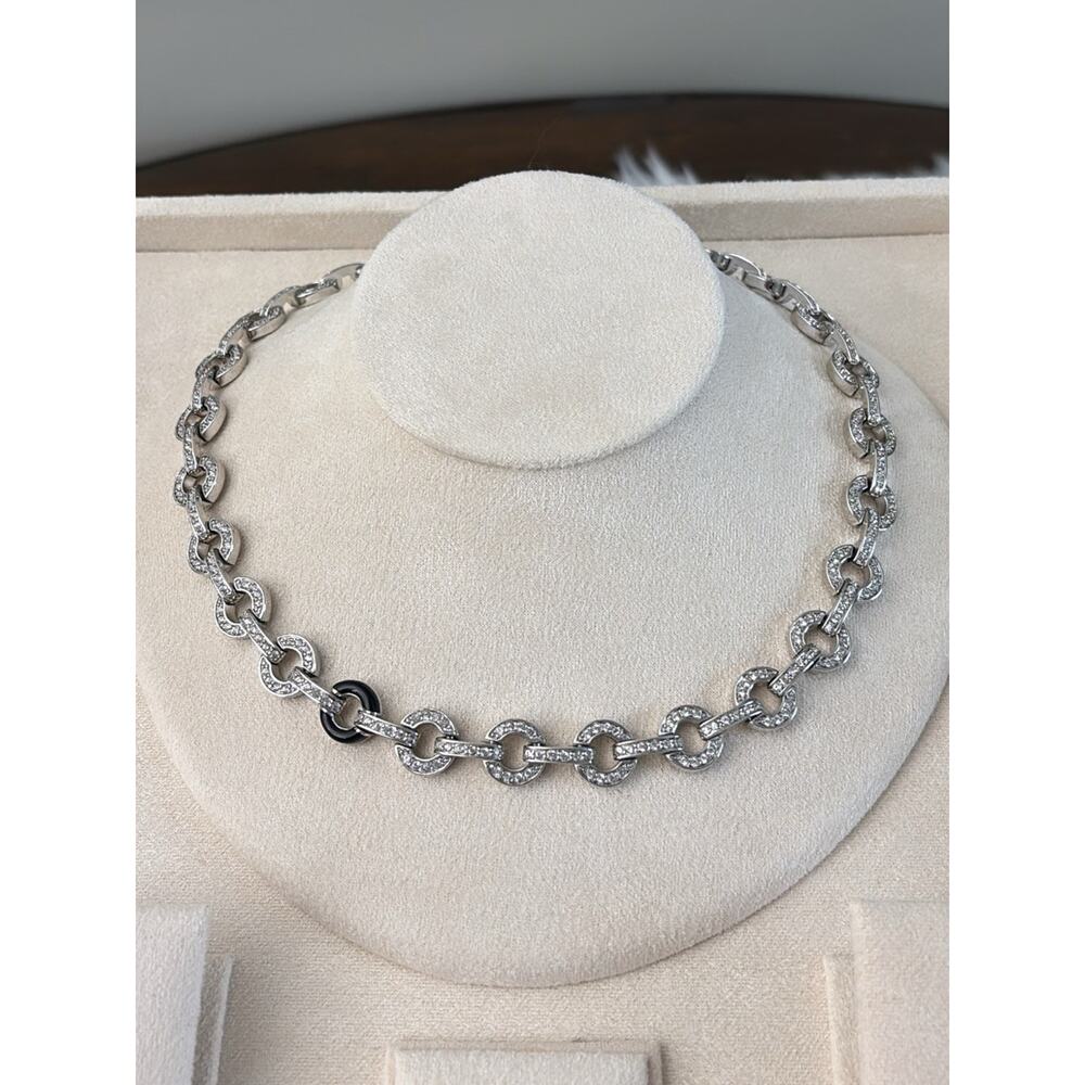 Nina Ricci Silver Crystal Link Necklace with Black Accent